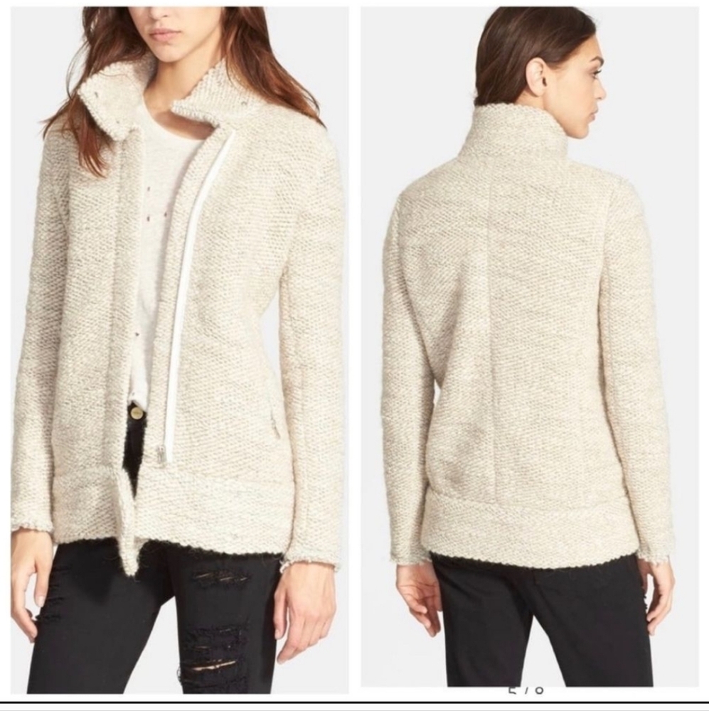 IRO Ajuma Knit Cream Beige Wool Blend Chunky Jacket FR 34 US 2
